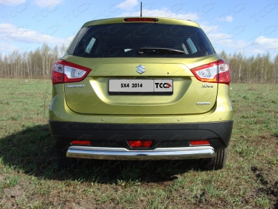 Защита заднего бампера овальная 75х42 мм ТСС для Suzuki SX4 New 2013-2021