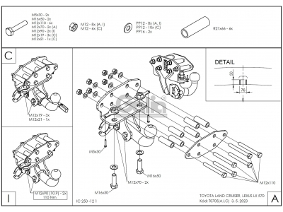 Фаркоп оцинкованный Galia шар C съемный для Toyota Land Cruiser 200/Lexus LX 2007-2021 T070C