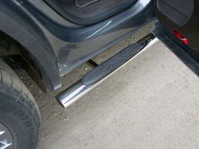 Пороги труба овальная с накладками 75х42 мм ТСС для Volkswagen Touareg R-Line 2014-2017