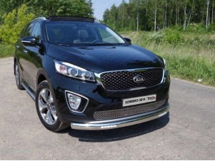 Защита передняя овальная с ДХО 75-42 мм для Kia Sorento Prime № KIASOR15-02
