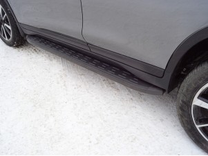 Пороги алюминиевые ТСС с накладкой чёрные для Nissan X-Trail T32 № NISXTR18-33BL